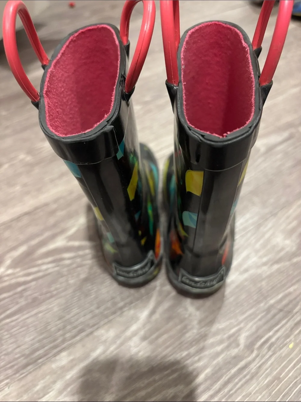 Charming sturdy rainbow umbrella print Landchief rain boots handles size 7 or 24